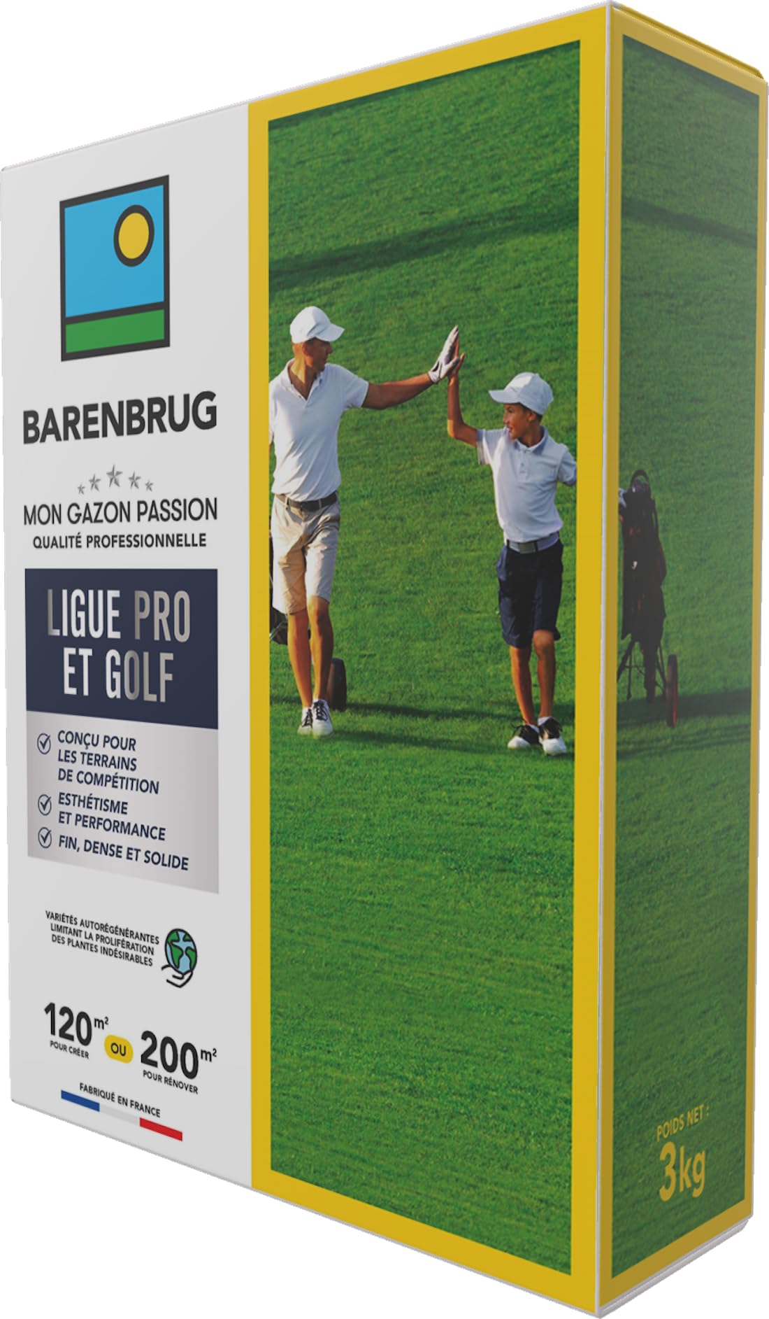 BARENBRUG - Prato League Pro e Golf - per campi da competizione - Estetismo, Performance - Fine, Dense, Solido - Varietà autoregeneranti che limitano piante indesiderabili - Made in France - 3KG