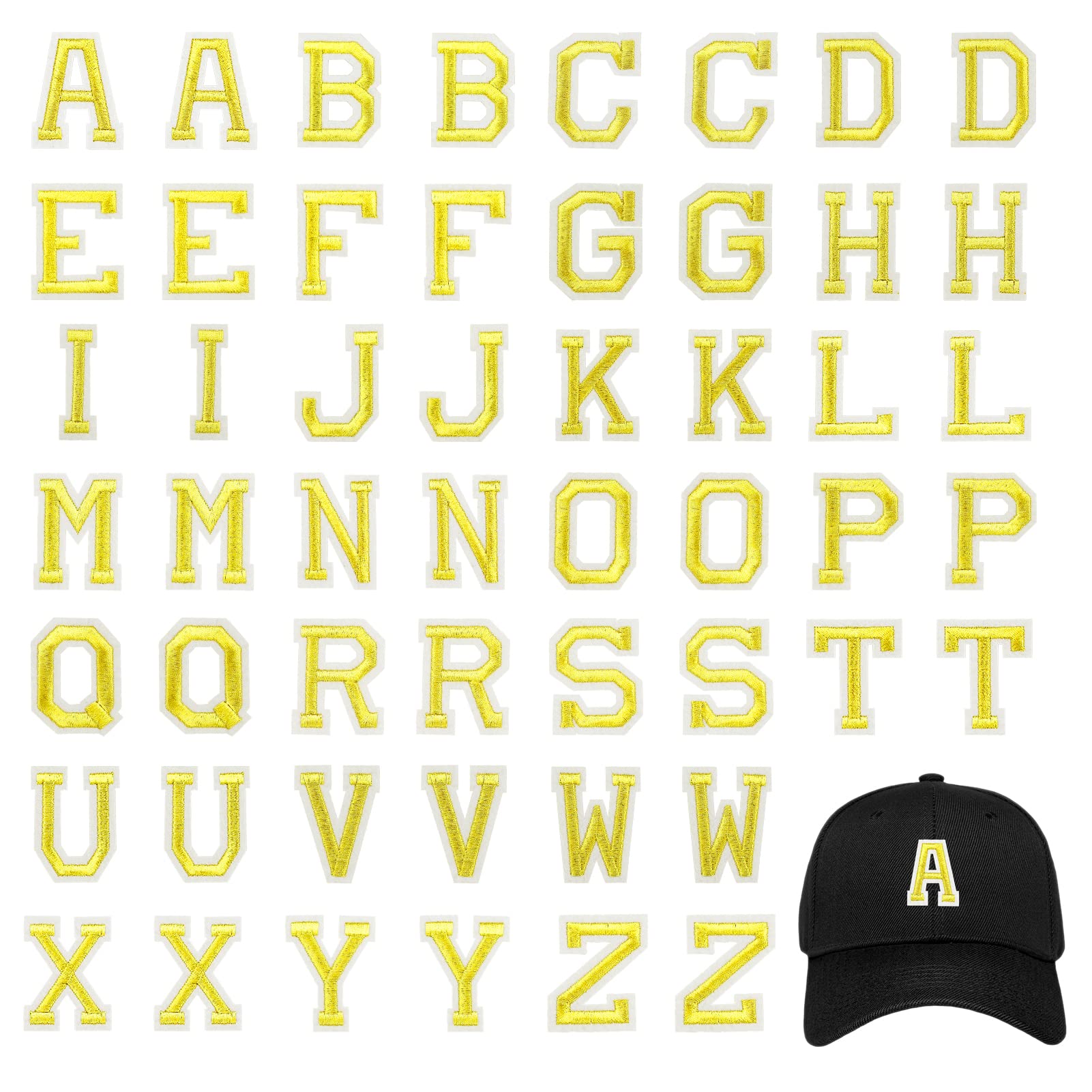 52 Piece Iron-on Letter Patches - Alphabet Patches with Gold-Plated Sewing Needle