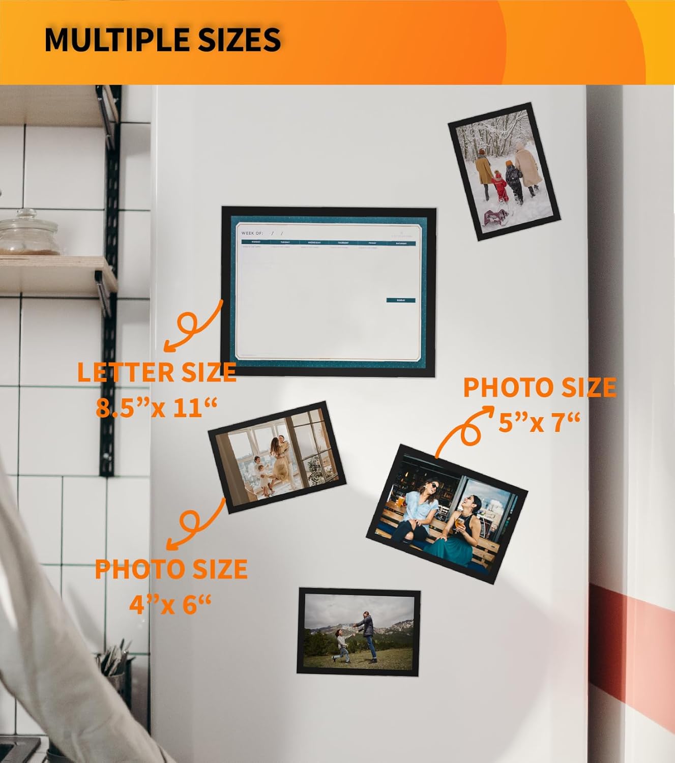 Magnetic Photo Frame, 12 Pack 8.5x11”Letter Size Black Border Magnetic Picture Frames for Refrigerator/Whiteboard, suitable for display printed calendars/certificates/files