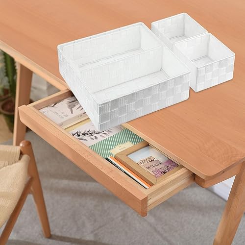 Miniatura 92 de Posprica Cestas de almacenamiento tejidas para organizar, pequeñas cestas negras de cubo organizador divisor para cajón, armario, estante, aparador,