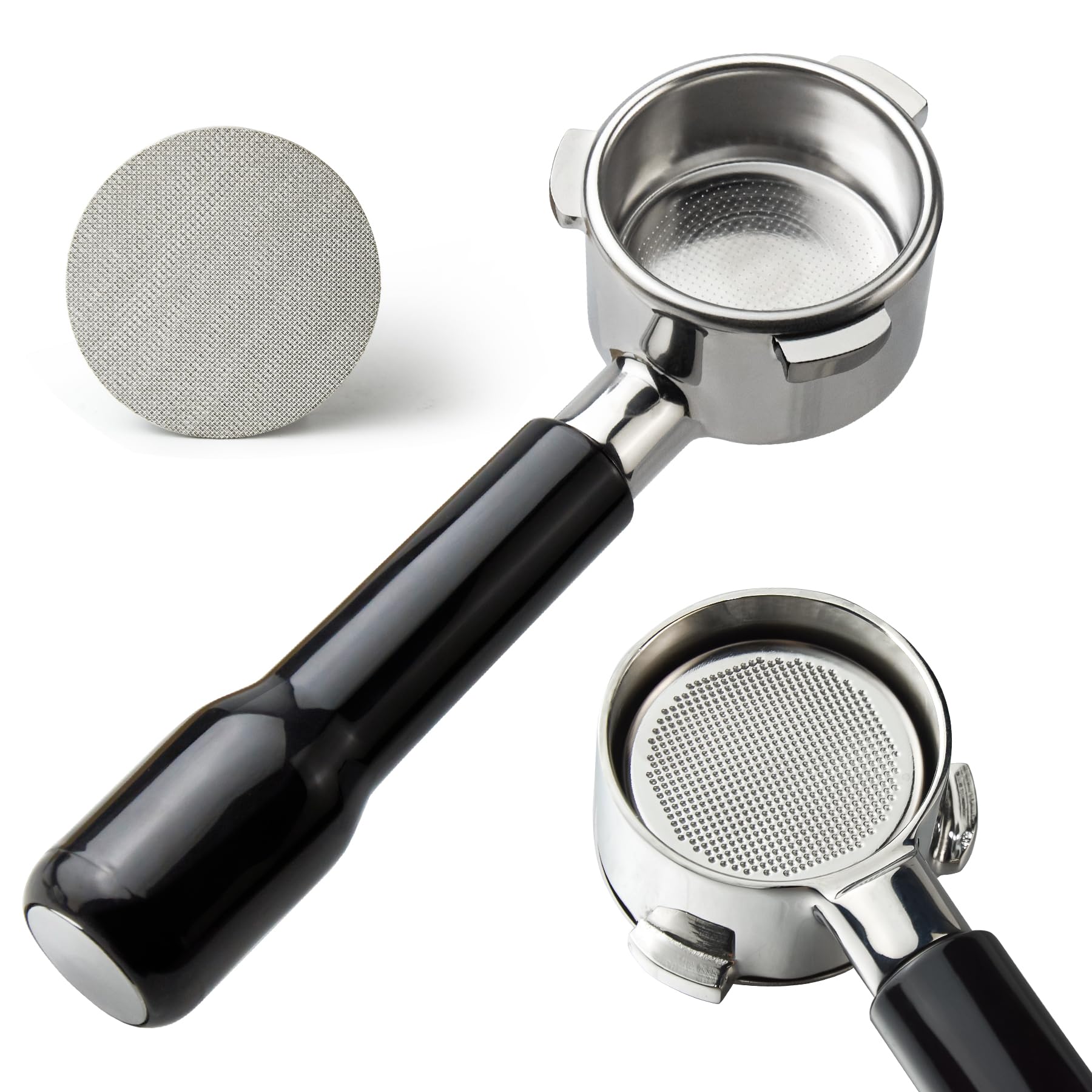 stochastic box 54 mm Bottomless Portafilter with Puck Screen, 3 Ears Espresso Portafilter Compatible with Breville Barista Express Machines,Stainless