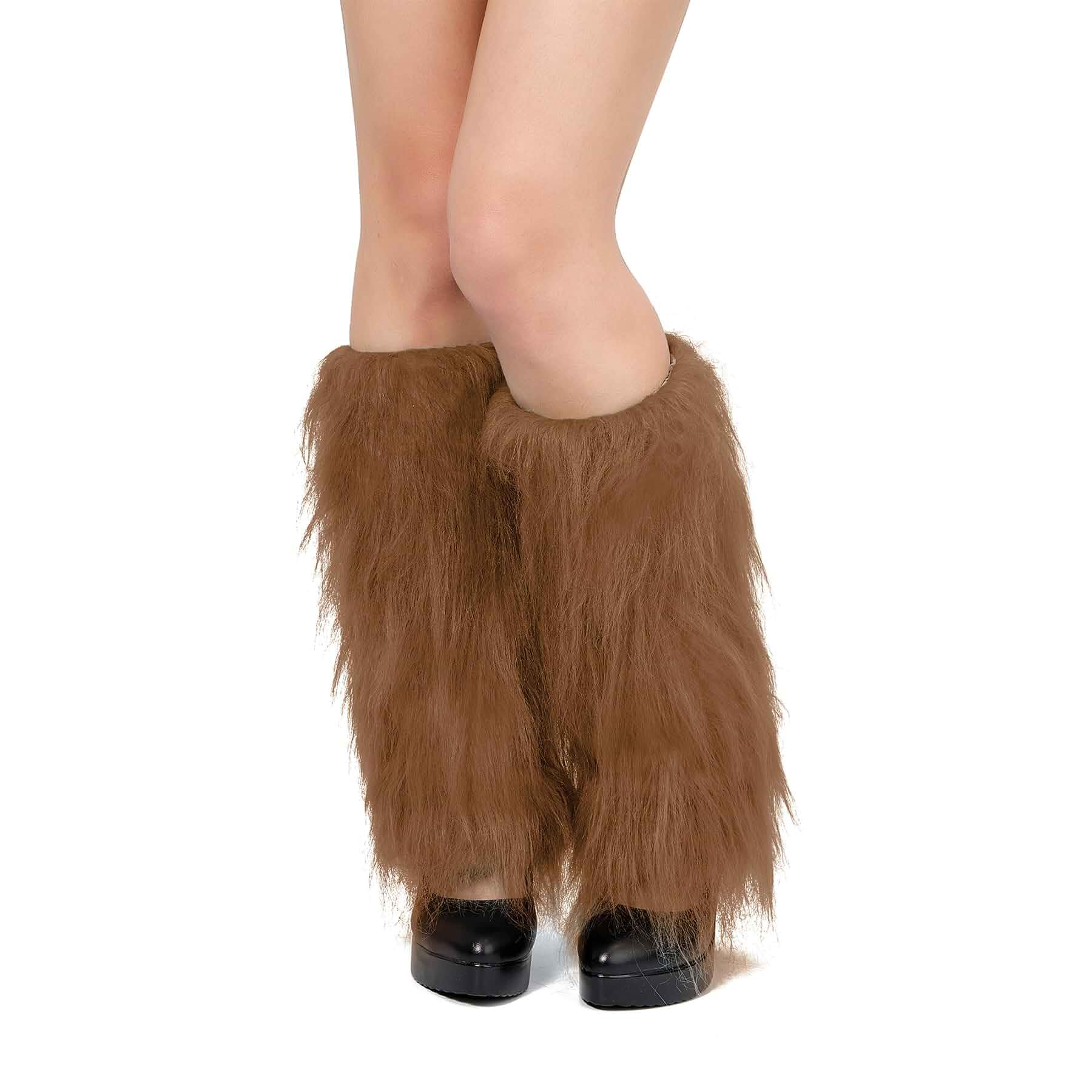 Zando Furry Faux Fur Leg Warmers for Women - Soft Fluffy Legwarmer Winter Boot Cuffs Covers for Daily Halloween Santa Costume Solid
