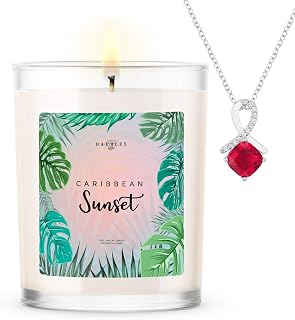Baubles Caribbean Sunset Scented Premium Candle and Jewelry with Surprise Pendant Inside | 10 oz Large Candle | Made in USA | Parrafin Free