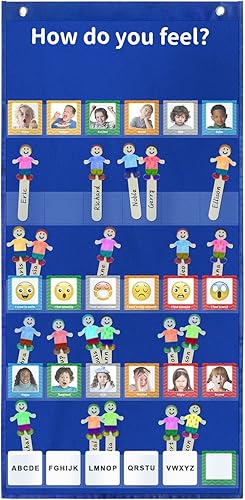Boczif Emotions Feelings Pocket Chart for Classroom Chart with 24 Cards for Preschool Teacher,Daycare Decor, Social Emotional Learning Activities,