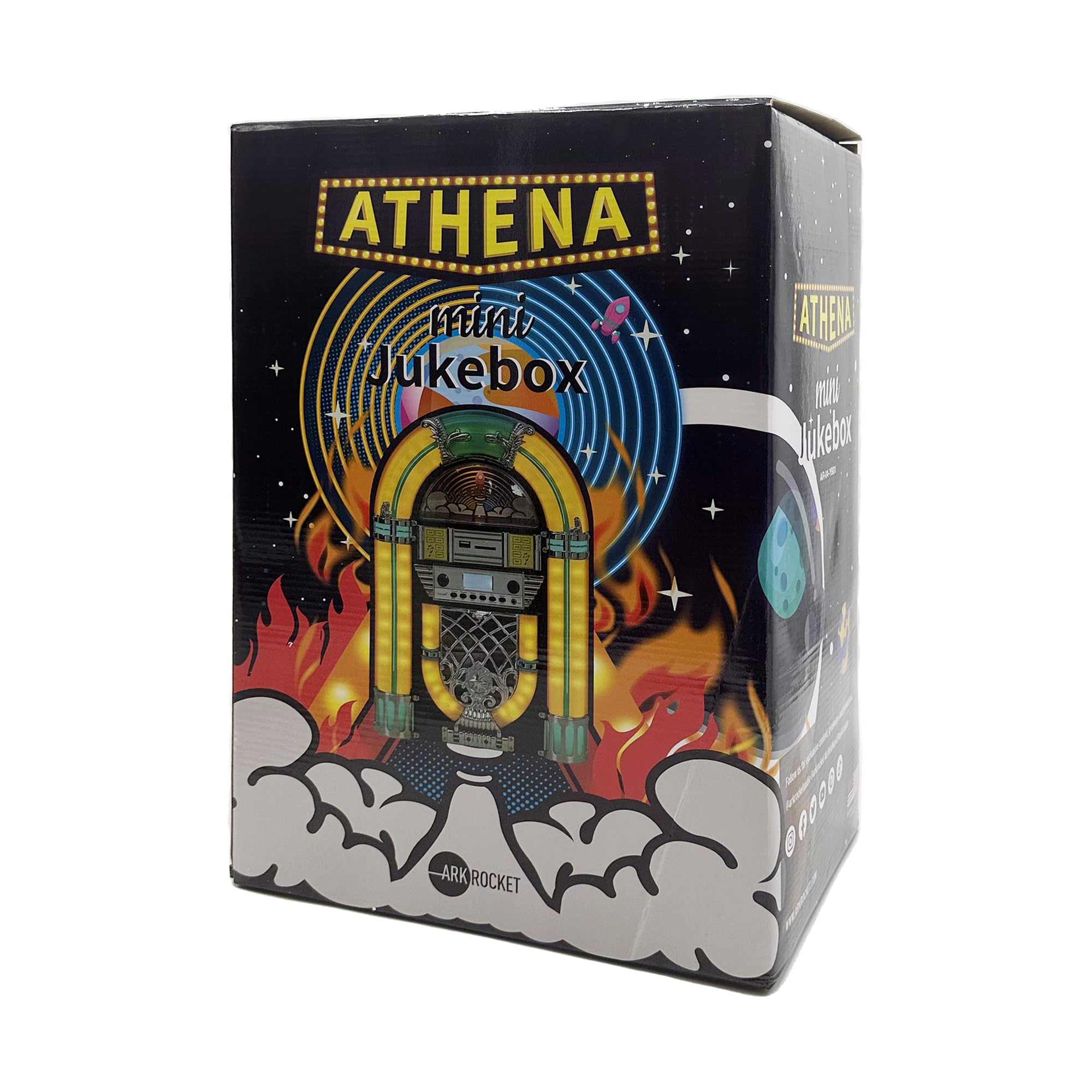 Arkrocket Athena Mini Jukebox/Tisch-CD-Player/Bluetooth-Lautsprecher/Radio/USB- und SD-Kartenspieler mit Retro-LED-Beleuchtungssystem (Rosa Weiß)