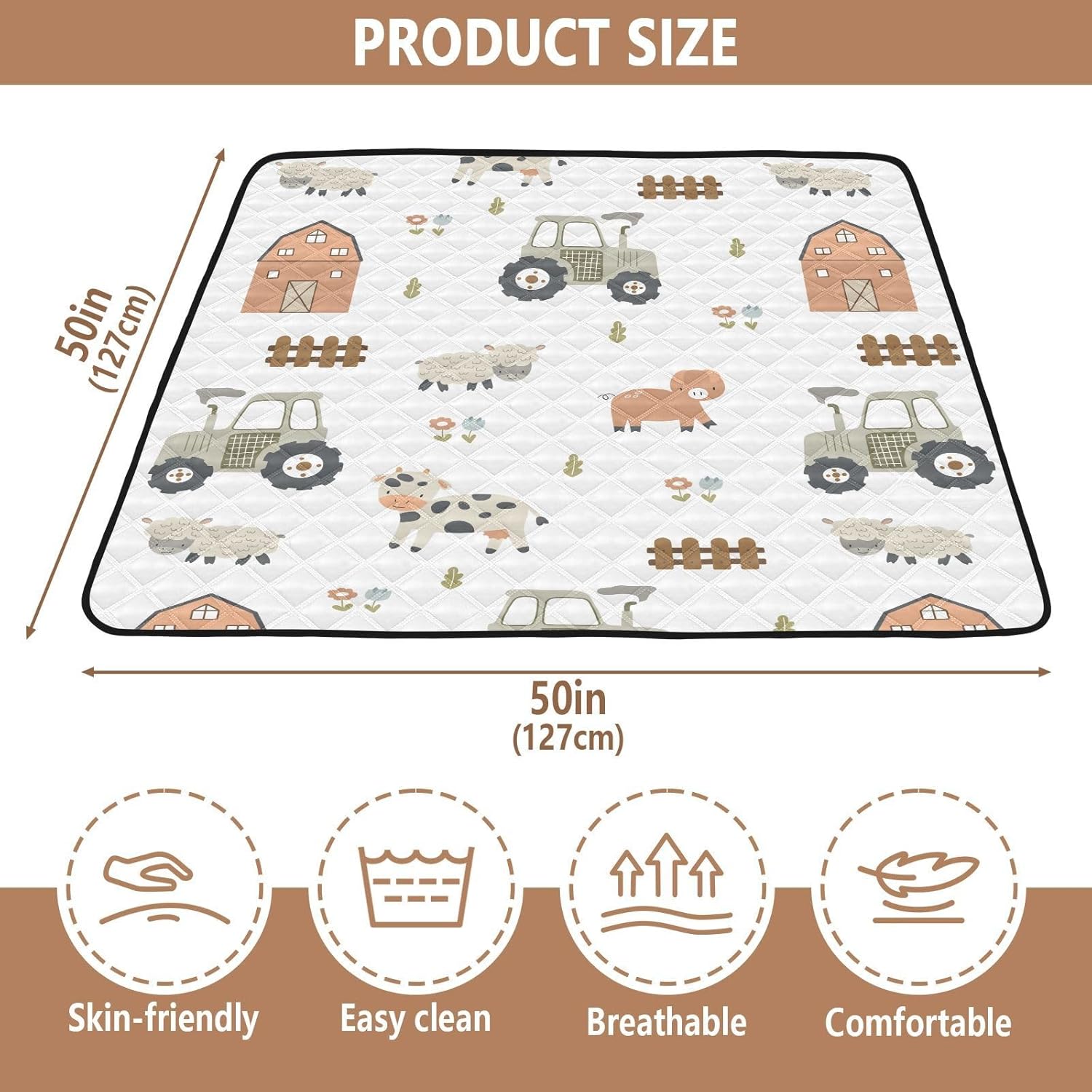 Baby Play Mat Farm Tractor House and Pets 50 x 50 Playpen Mat Baby Play Mats for Floor Play Gym Crawling Mat Non-Slip Cushioned Baby Playmat for Infants, Babies, Toddlers