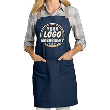 TEEAMORE Custom Apron with Pockets for Women Men Add Your Text Logo Chef Kitchen Cotton Adjustable Crossback Straps