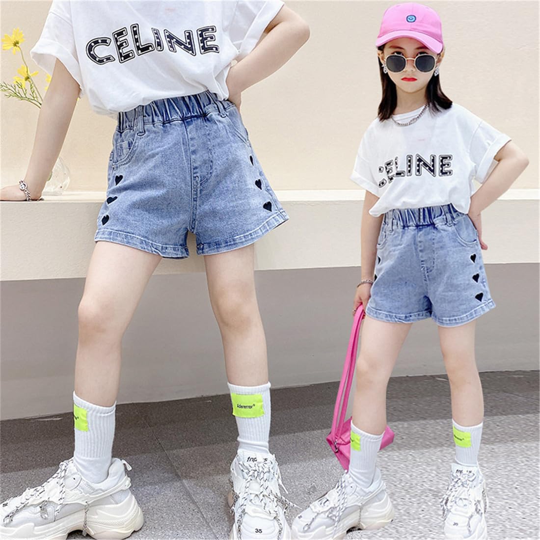 SZJIAHTM 3Pack Kinder Mädchen Sommer Emboridery Flower Denim Shorts Jeans Kurze Hosen Sommerhose