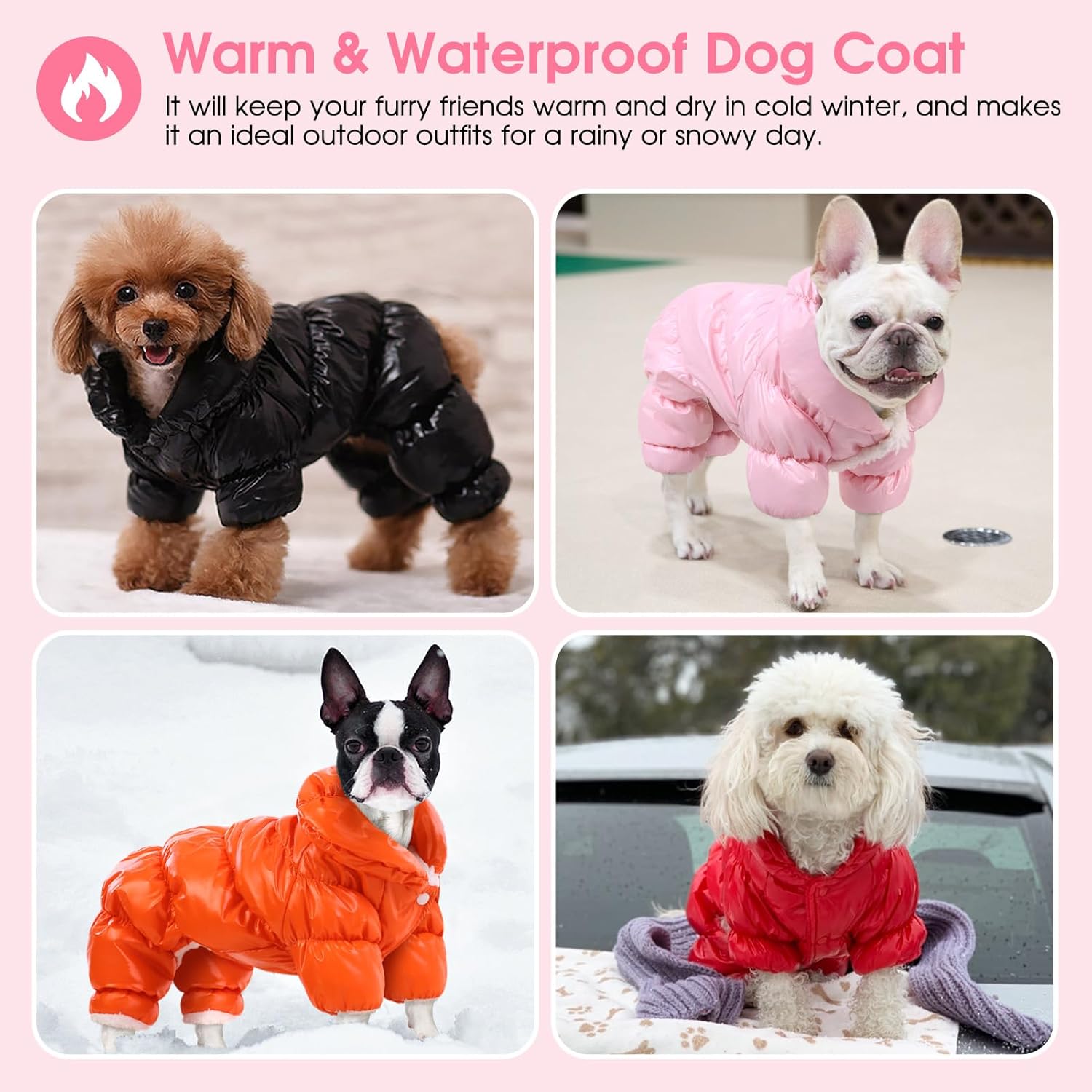 AOFITEE Dog Coat, Warm Dog Jacket, Fullbody Winter Coat Snowsuit for Dogs, Waterproof Puppy Puffer Jacket Snow Coats with Legs, Pet Fleece Vest, Cold Weather Coats for Small Dogs, Medium