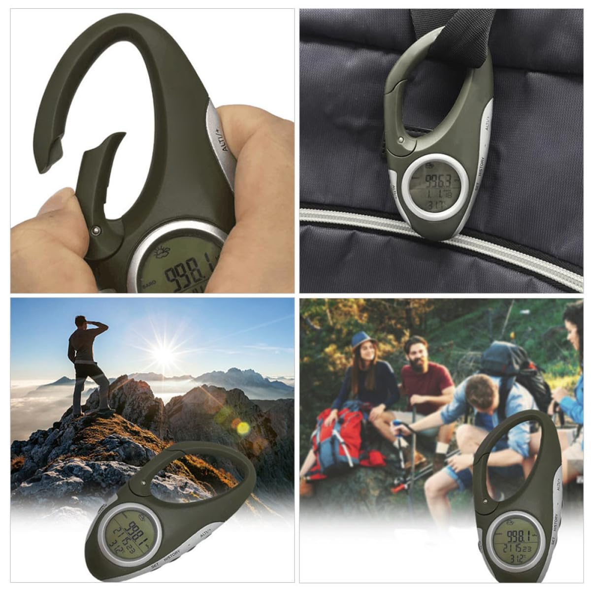 Mipcase Altimetro Portatile con Barometro e Termometro Moschettone Strumento Maneggevole per Escursionismo e attività Outdoor Previsioni Ore Facile Trasportare e Conservare