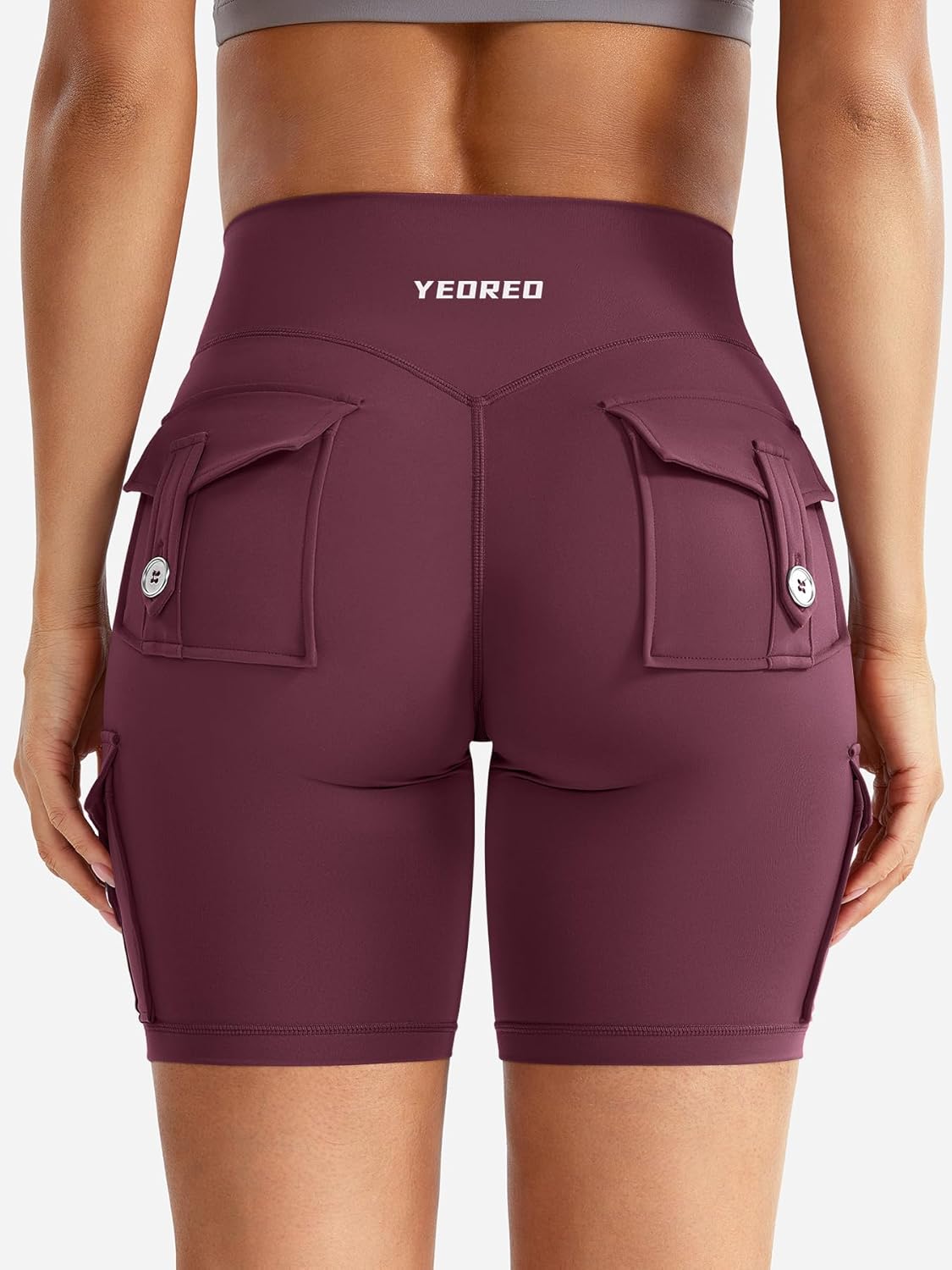 YEOREO CoreFlex Women Workout Biker Shorts with Cargo Pockets Hidden Scrunch High Waisted 8" Inseam Gym Shorts - Image 4