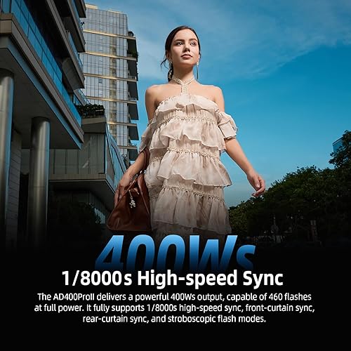 Vista 39 de GODOX AD400 Pro AD400Pro - Luz estroboscópica para exteriores, 400 W TTL portátil Flash Monolight, 390 estallidos de potencia completa, 0.01-1s