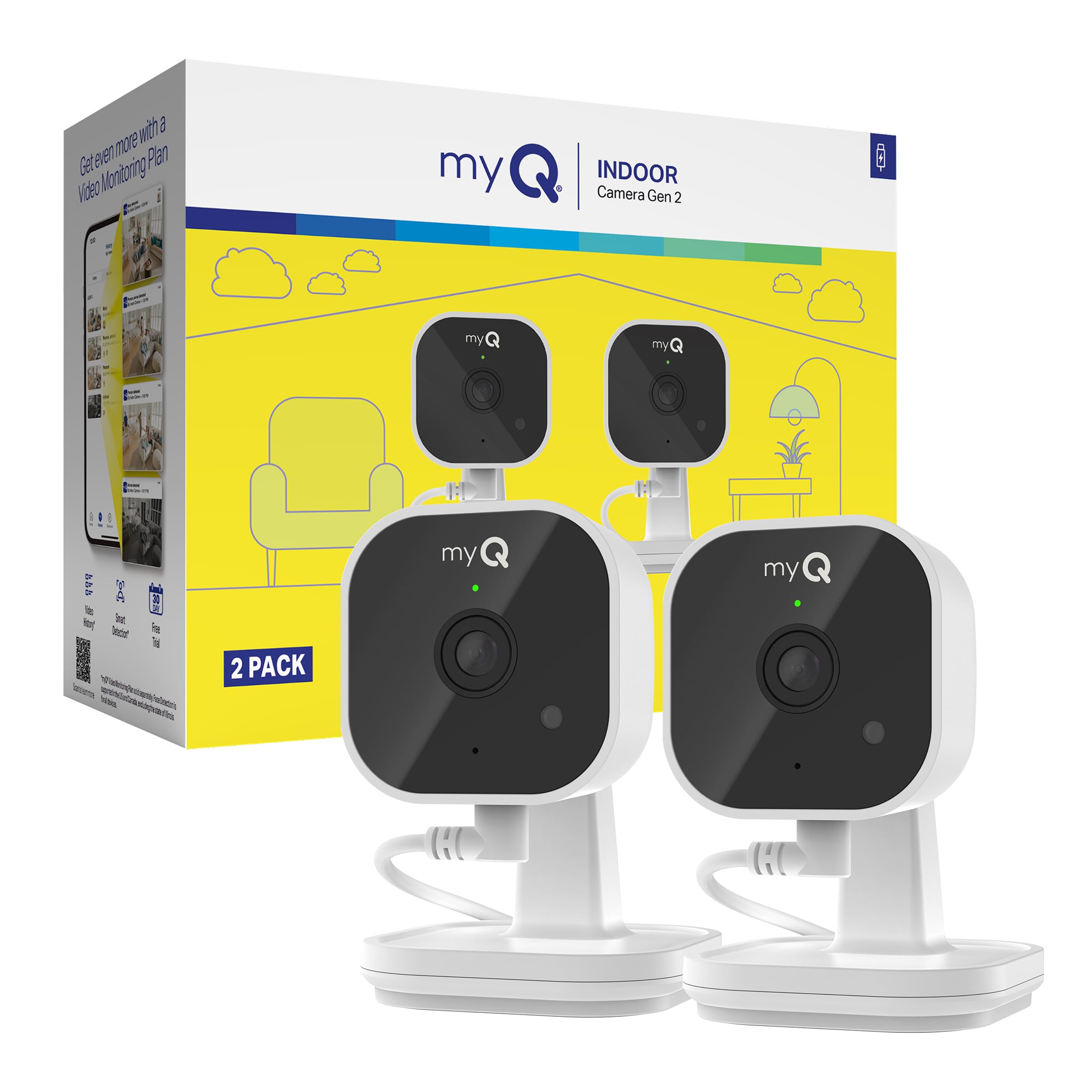 Photo 1 of *See Clerk Notes* myQ Indoor Plug-in Security Camera Gen 2 – 2K Smart Wi-Fi Camera with Night Vision, Baby and Pet Monitor, Motion Detection and Alerts, 2-Way Audio & App Control, 2 Pack
