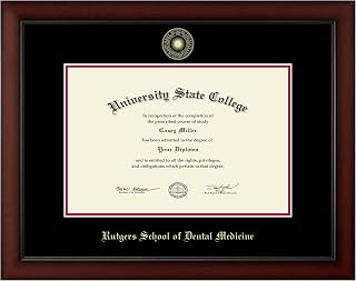 Rutgers University Rutgers School of Dental Medicine 18" w x 12" h Diploma Frame - Fits - Gold Embossed Diploma Frame - Cherry Moulding with Black and Red Matting - Officially Licensed