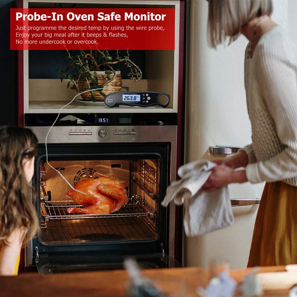 review Meat Thermometer,Digital Dual Probe Meat Thermometers for Cooking,2 in 1 Instant Read Food Thermometer with Alarm Function and Backlight for Kitchen Grilling Baking Frying Smoker (Black)