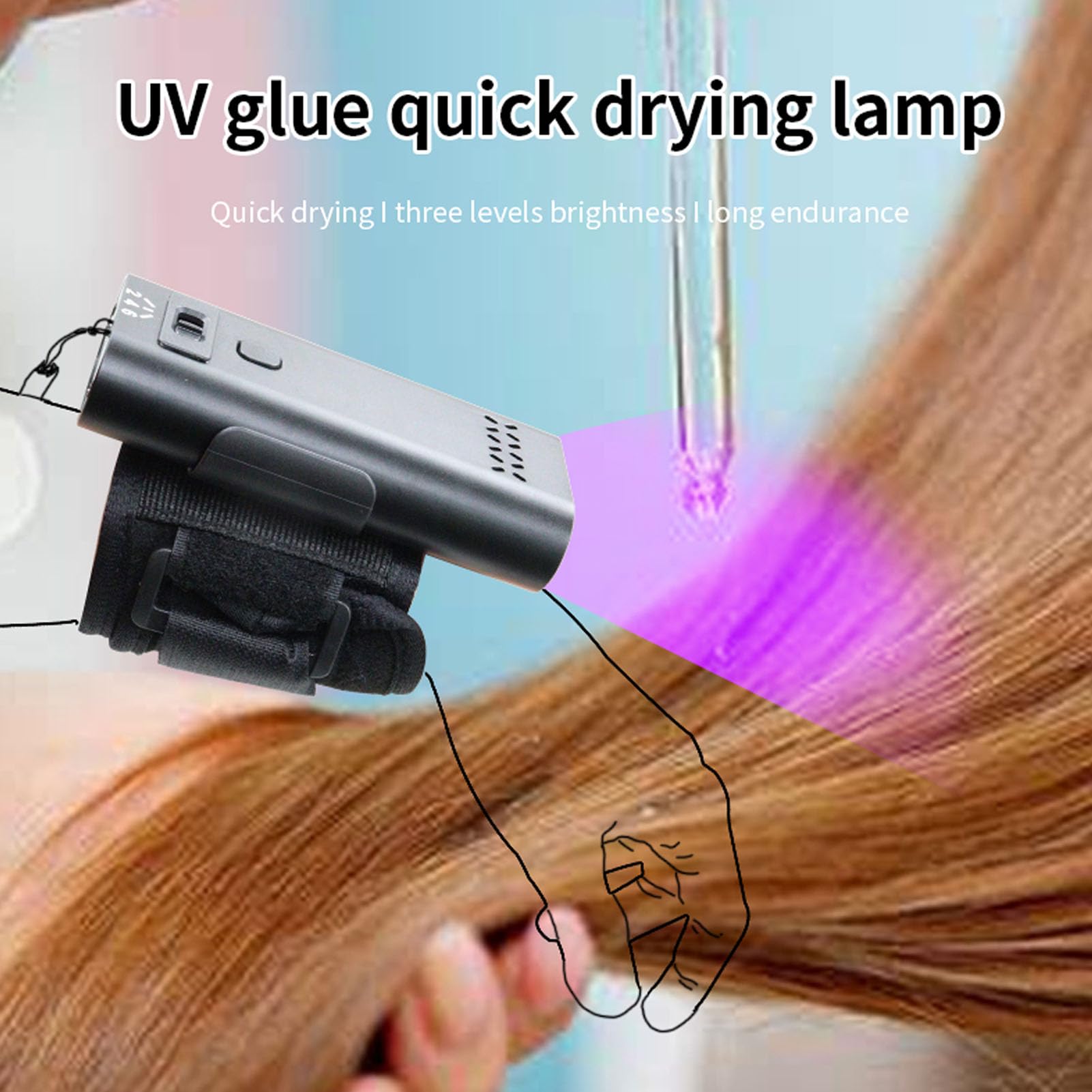V Kit de Extensión de Cabello Ligero, Lámpara de Extensión de Cabello de Curado Rápido de 395 Nm, V Light Hair Extension Machine con Batería Recargable de 3000 MAh, Lámpara LED V