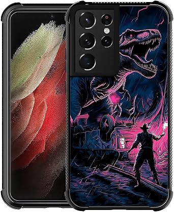 Compatible with Samsung Galaxy S21 Ultra Case,Man Training Dinosaur Amazing Pattern Design Shockproof Anti-Scratch Hard PC Back Case for Samsung Galaxy S21 Ultra Case