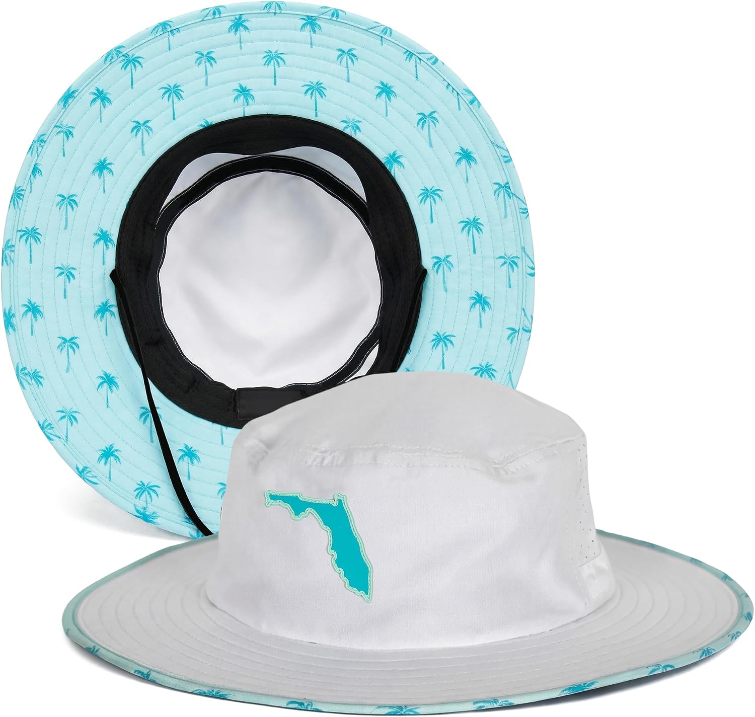 Soul of Adventure Bucket Hat | UV 50+ for Adults | Sun Protection with Adjustable Fit, Moisture-Wicking Fabric | Florida Palm Tree White