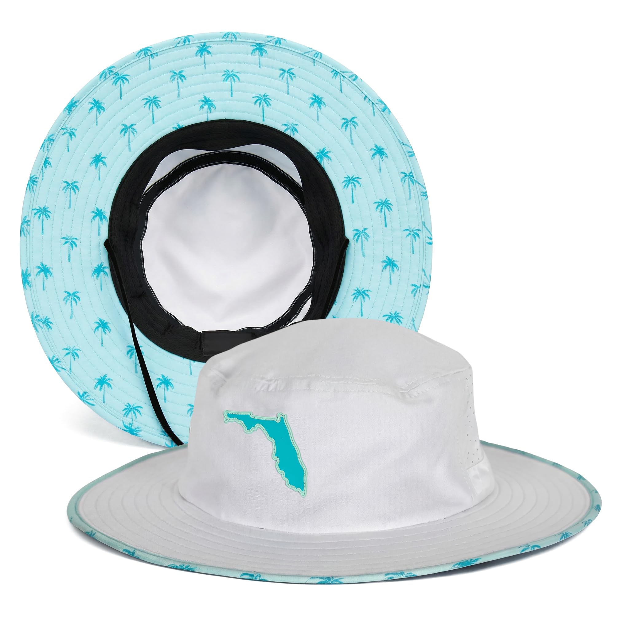 Soul of Adventure Bucket Hat | UV 50+ for Adults | Sun Protection with Adjustable Fit, Moisture-Wicking Fabric | Florida Palm Tree White