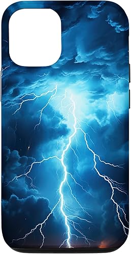 iPhone 1212 Pro Cool Blue Lightning Bolt Storm  Funda de arte gráfico Wild Nature Sky