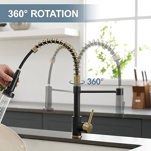 Miniatura 6 de Grifo negro de cocina AIMADI,Grifo de fregadero de cocina con rociador,Grifo de cocina moderno de una sola manija de un solo agujero negro mate