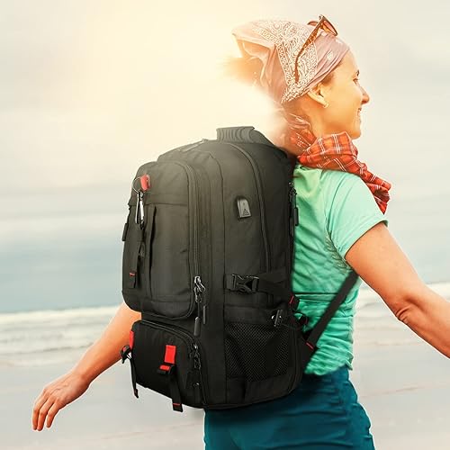 Miniatura 9 de Mochila de viaje para hombres y mujeres, aprobada por aerolíneas, mochila de transporte antirrobo con compartimento para zapatos, puerto de carga