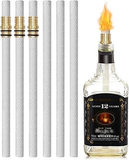 Long Life Fiberglass Replacement Wicks for Tiki Torch, Wine Bottle Torch Wicks, Patio Torch Lights Oil Lamp Kit, Outdoor Garden Citronella Torches,DIY Torch Hardware Kit ,6 Wicks & 3 Brass Mounts