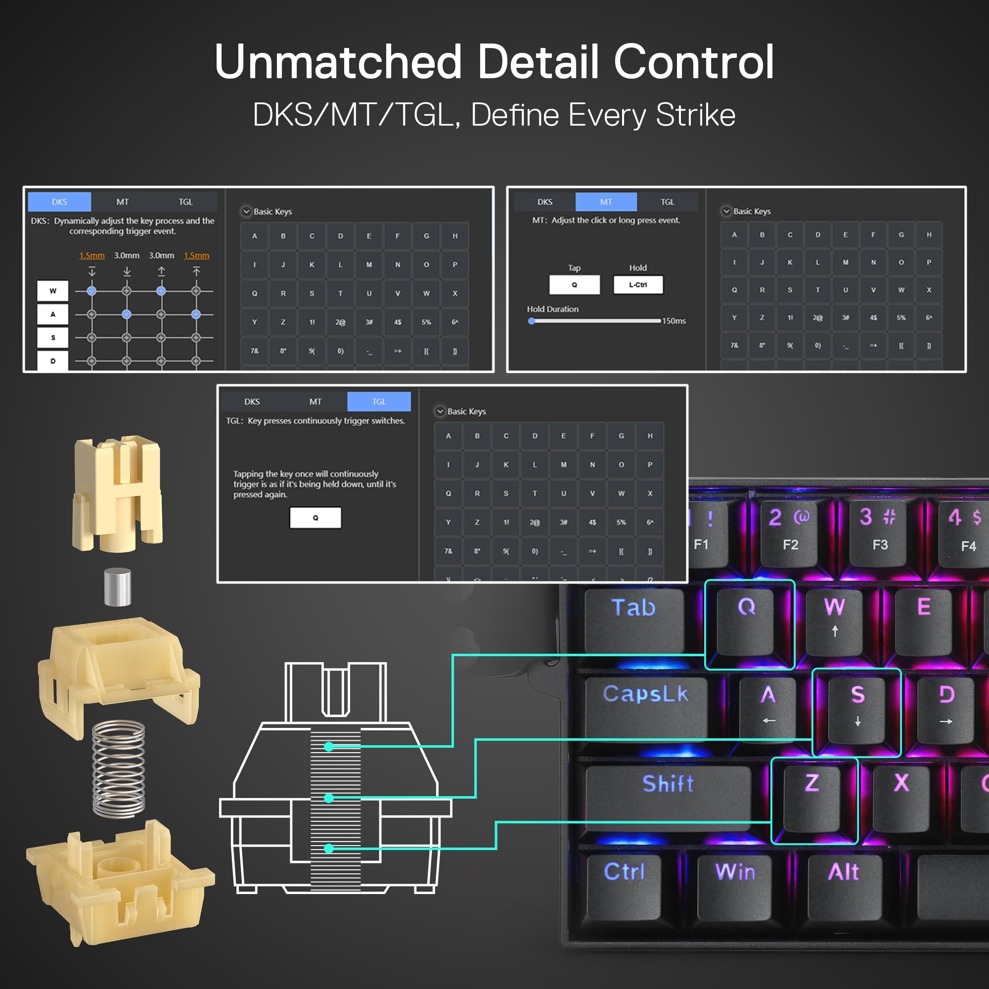 Redragon K617 HE Teclado Mecánico Gaming 60% 61 Teclas Cable Disparo Rápido | Accionamiento Hiperrápido Interruptor Magnético Efecto Hall Punto Accionamiento Ajustable