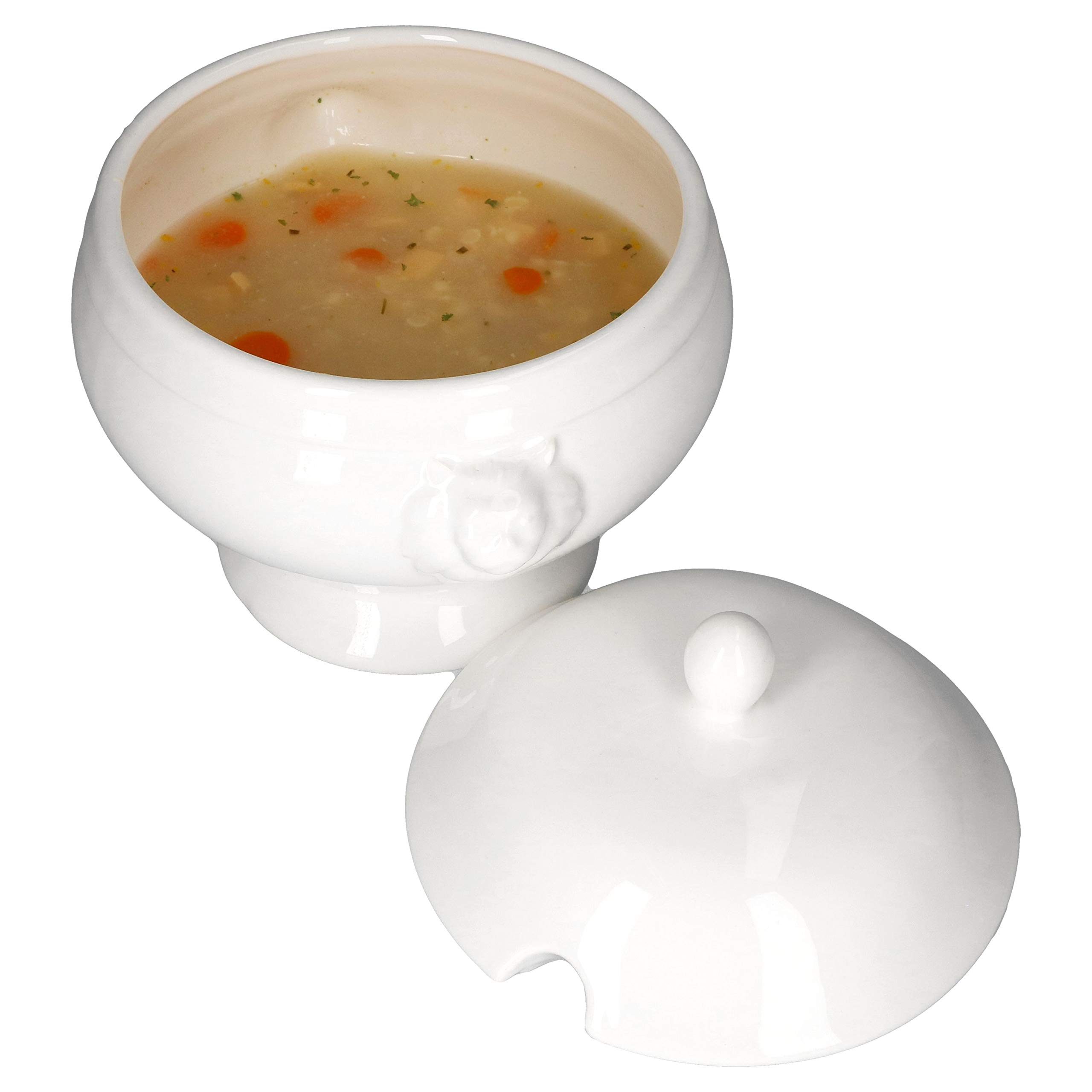 MamboCat Leo Löwenkopf Suppenterrine Suppenschüssel groß I 1x Suppenschale mit Deckel 3 L I Königliche Löwenkopf-Terrine aus Steingut weiß I Suppentopf zum Servieren von Suppe Eintöpfe usw