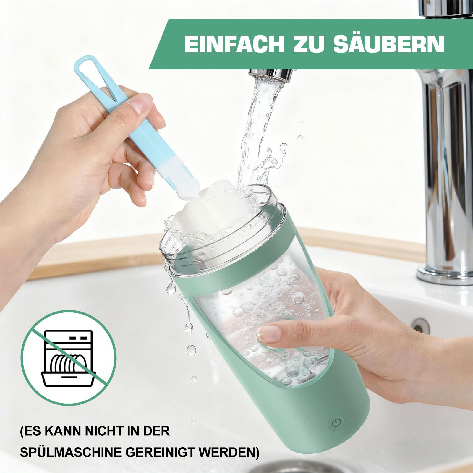 Shaker elettrico, 700ml shaker proteine elettrico con scomparto per polvere, bottiglia per shaker ricaricabile USB C, per frullati proteici, integratori e milkshake (Verde)