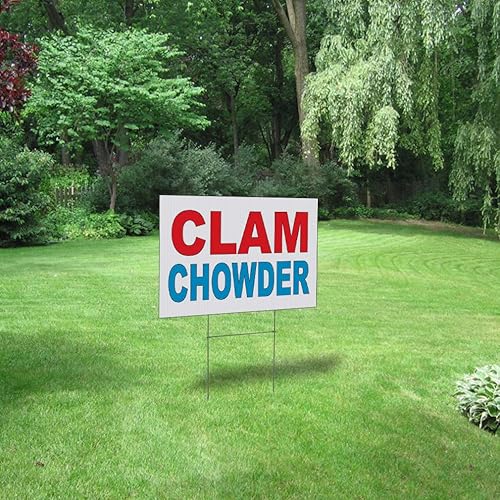 Miniatura 3 de Weatherproof Yard Sign Clam Chowder Red Blue Food Bar Restaurant Truck Lawn Garden 18x12 Inches 1 Side Print