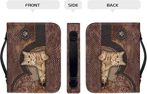 Miniatura 3 de Dremagia Funda para la Biblia con diseño de gato, con asa y cremallera, protector de marcadores de libros para la Biblia, para mujeres, hombres,