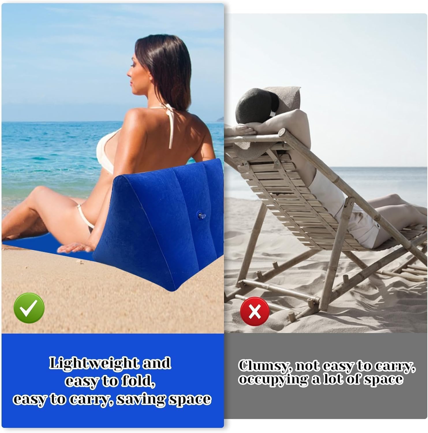 VPGS Beach Reclining Lounger Sun Lounger Portable Leisure Inflatable Beach Mat Foldable Waterproof Flocking Back-Rest for Indoor Outdoor Home Camping 4