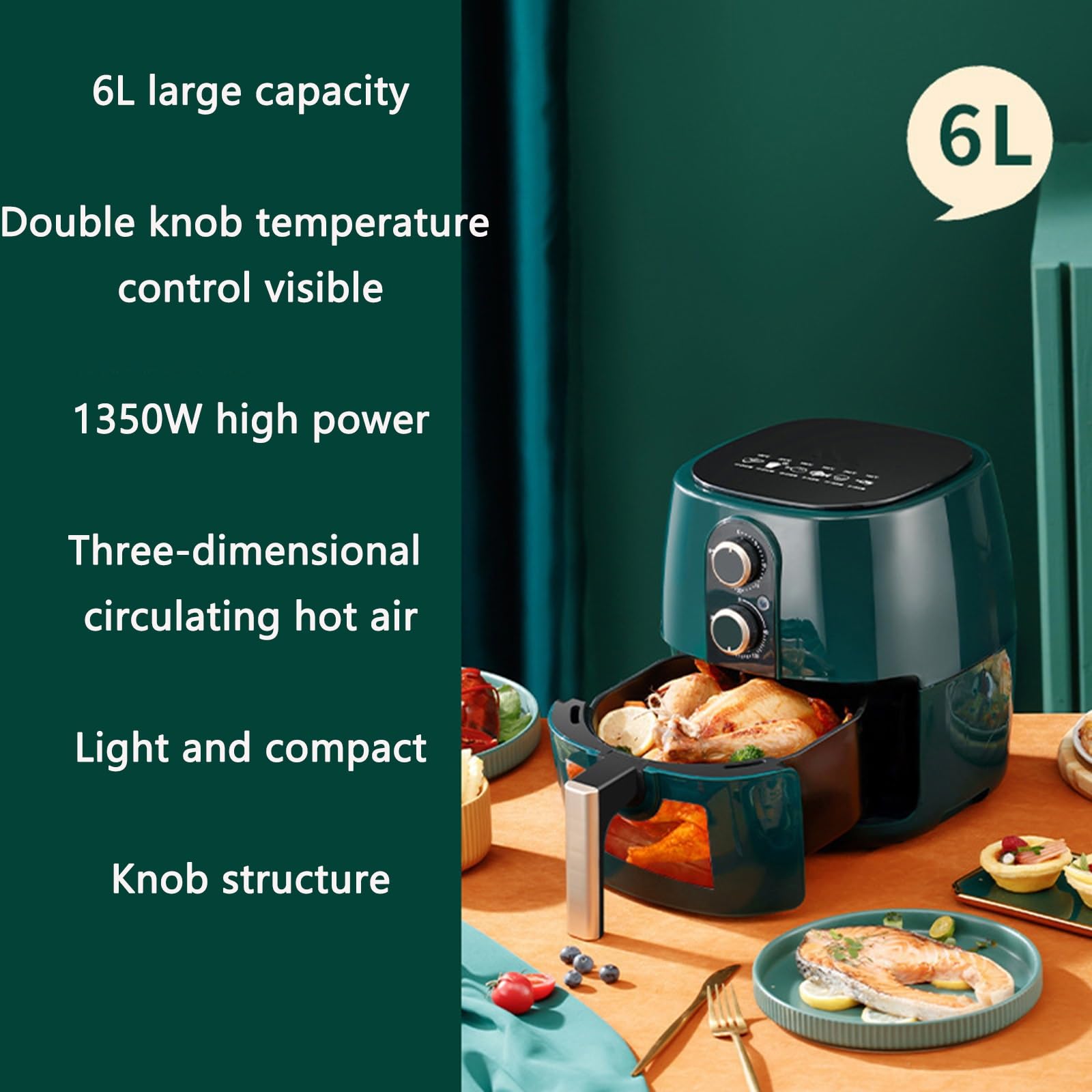Powłoka nieprzywierająca do żywności, zdrowa i łatwa do czyszczenia, frytkownica powietrzna 4,5 l, inteligentna, wielofunkcyjna, o dużej pojemności, beztłuszczowa, frytkownica powietrzna. (Widoczny