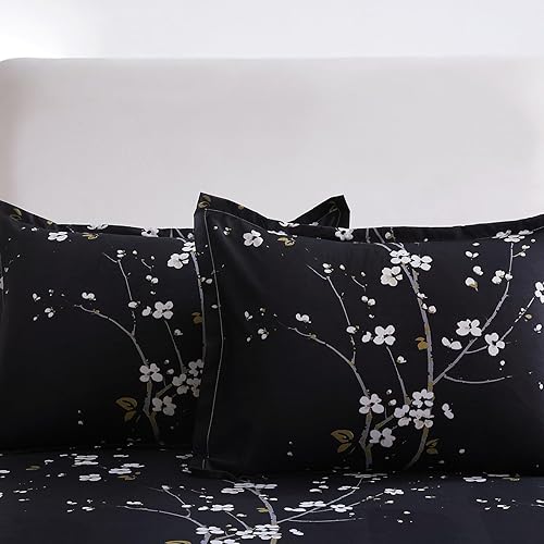 Miniatura 4 de YEPINS Juego de funda de edredón de microfibra cepillada suave con cierre de cremallera y lazos en las esquinas, patrón estampado floral de flor de