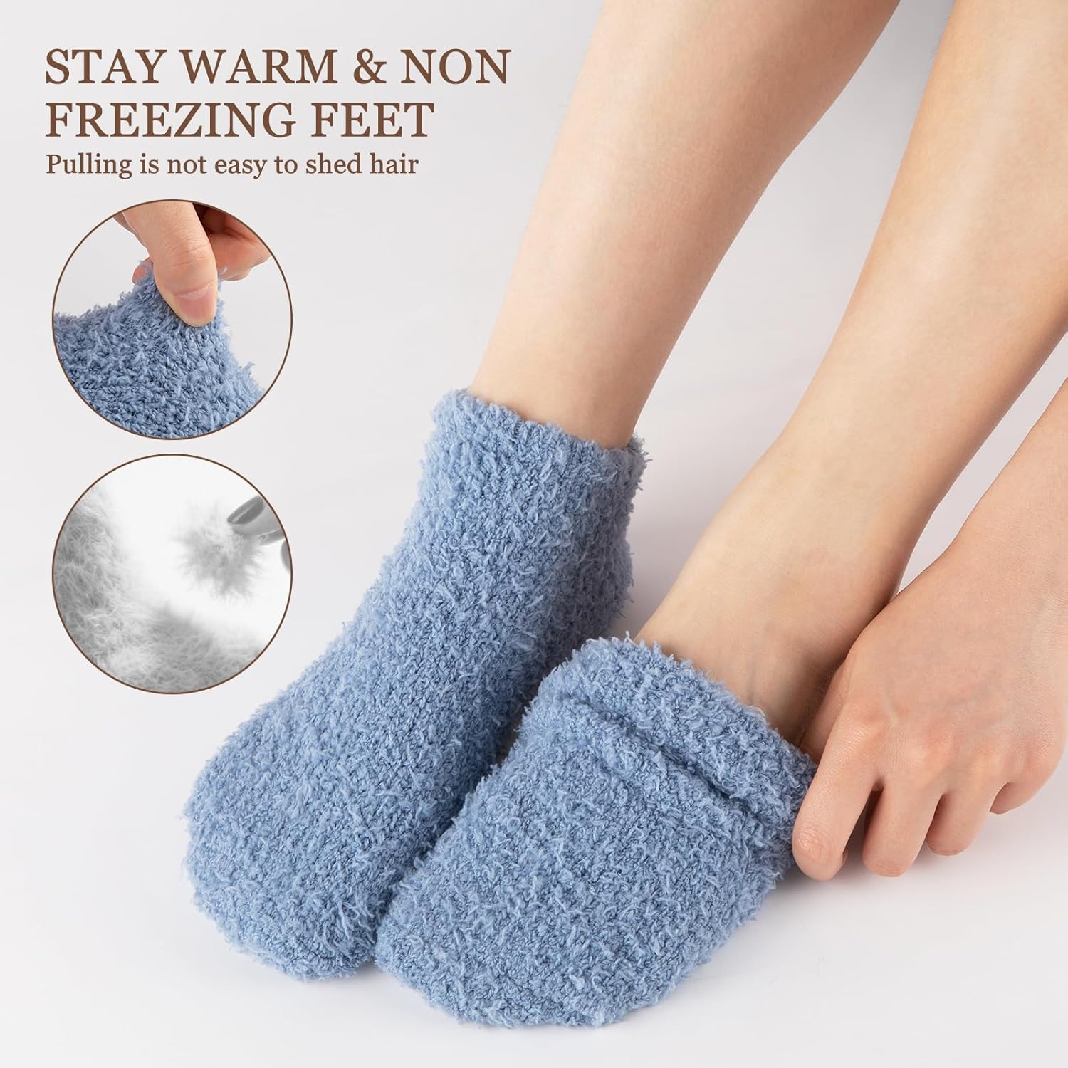 COOVAN Womens Fuzzy Socks 6 Pack Flutty Warm Cozy Super Soft Slipper Sock Micorfiber Home Plush Sock 6 Pairs - Image 2