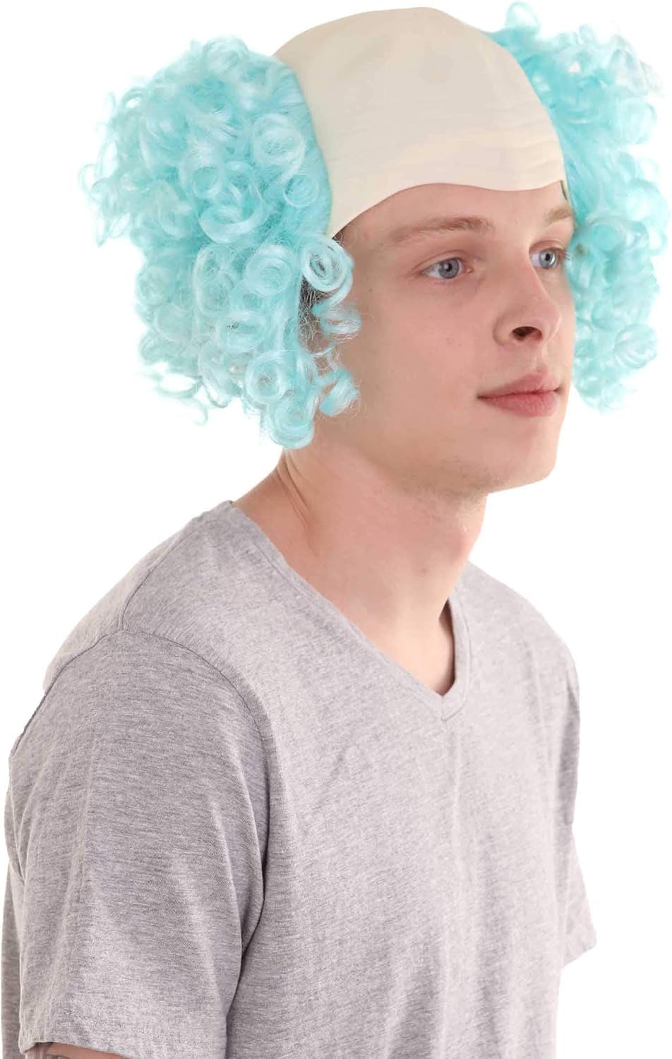 HPO Bald Clown Curly Halloween Wig, Multiple Color Options (White, Purple, Green, Yellow, Pink, Blue) One Size
