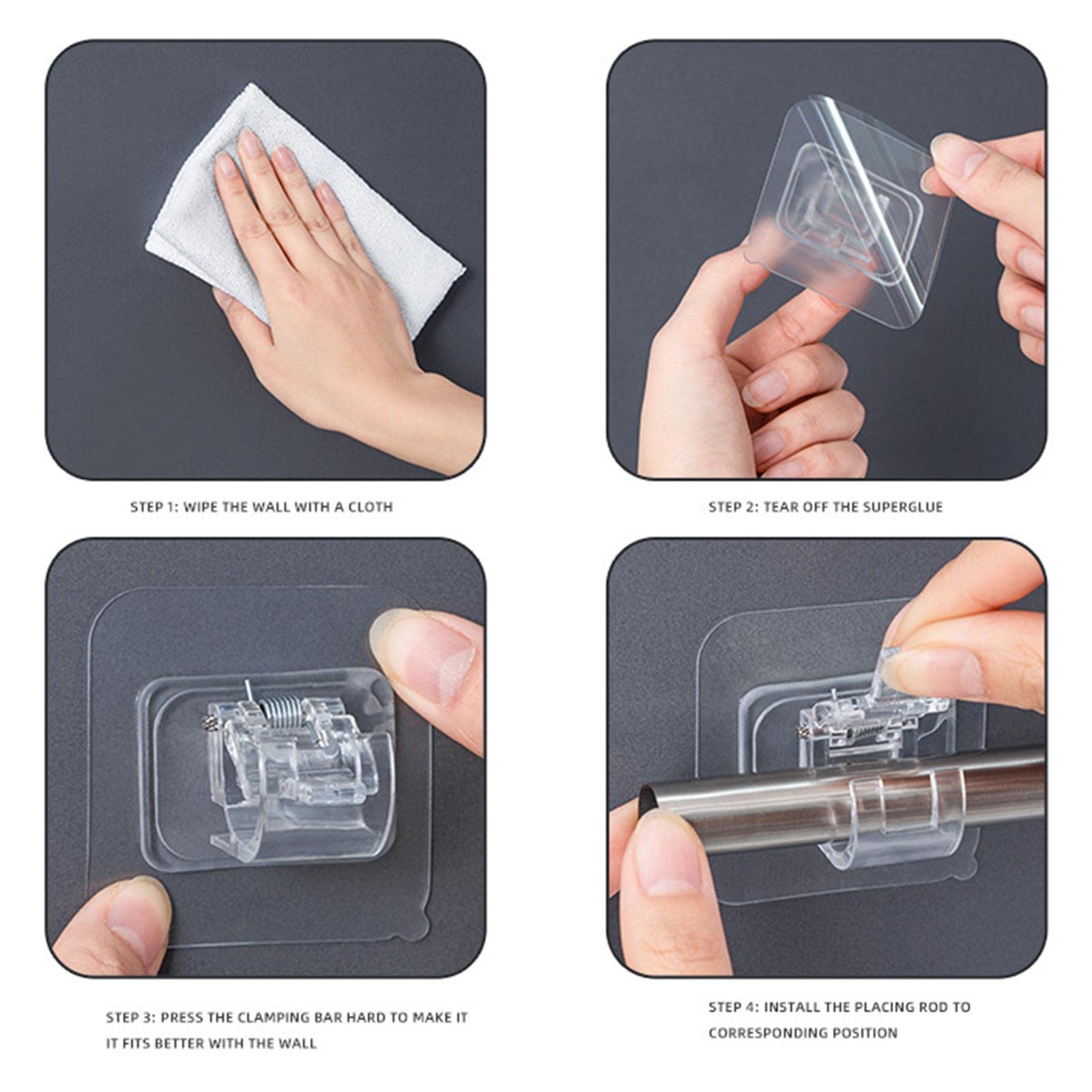Lot de 5 supports de tringle à rideaux - 8 pièces - Transparent