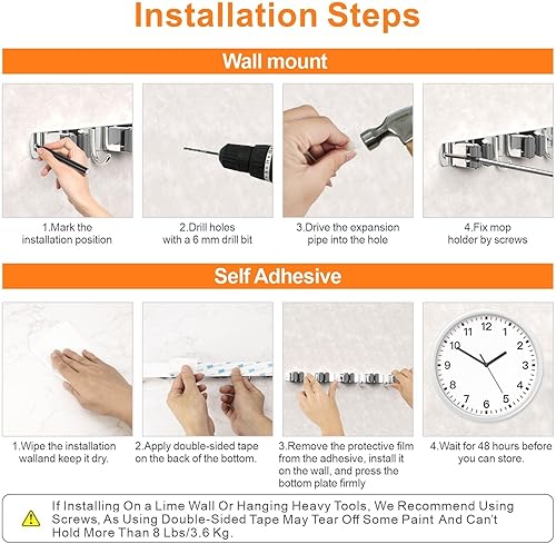 Miniatura 4 de CUXIXA Organizador de escoba y trapeador para colgar en la pared, soporte de pared mejorado para trapeador y escoba, soporte de pared de acero