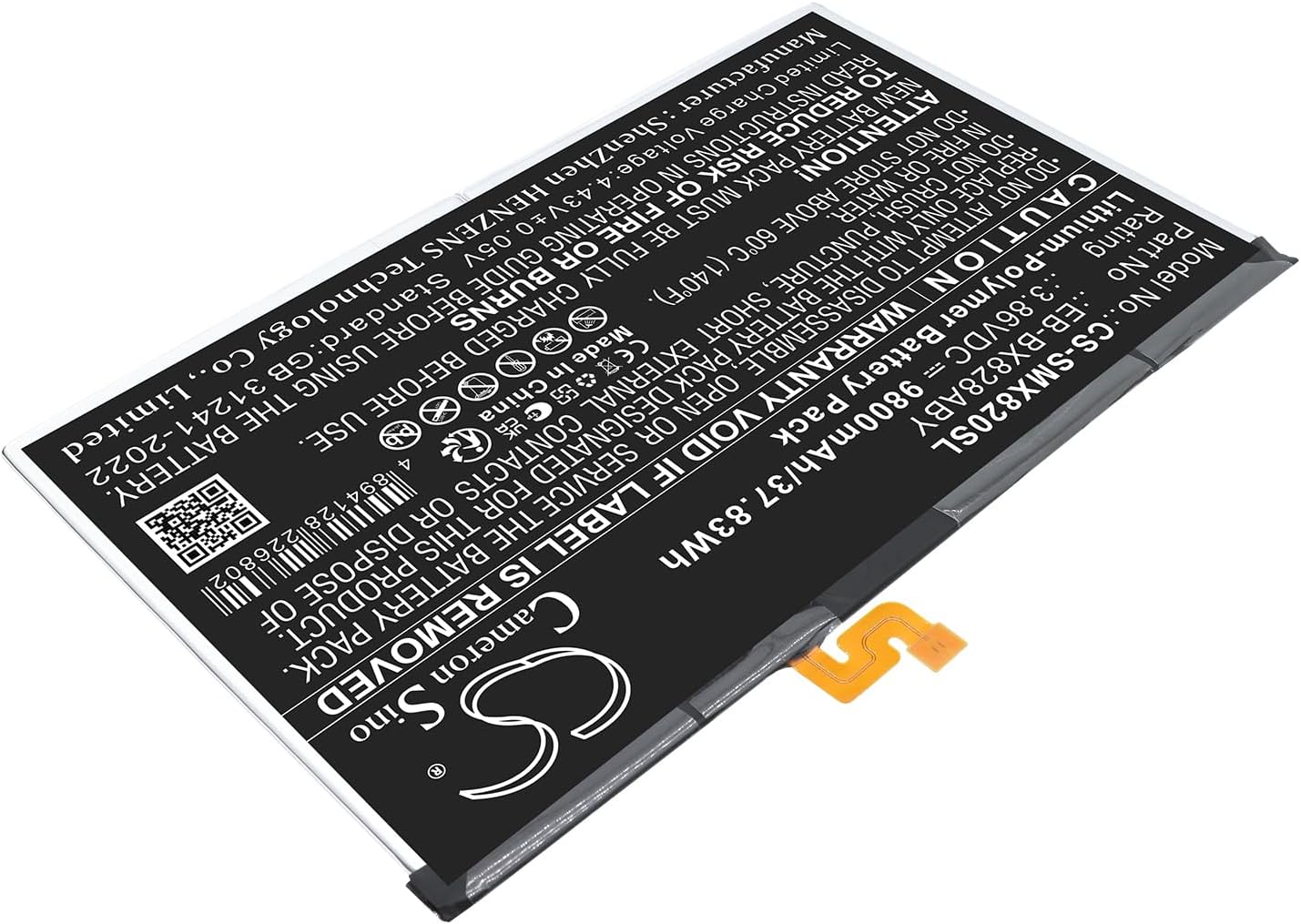 Battery for Galaxy Tab S10+, SM-X620, SM-X626, SM-X820, SM-X826B, SM-X826N, SM-X828, SM-X828U, Tab S10 FE+ PN: EB-BX828ABE,EB-BX828ABY 9800mAh