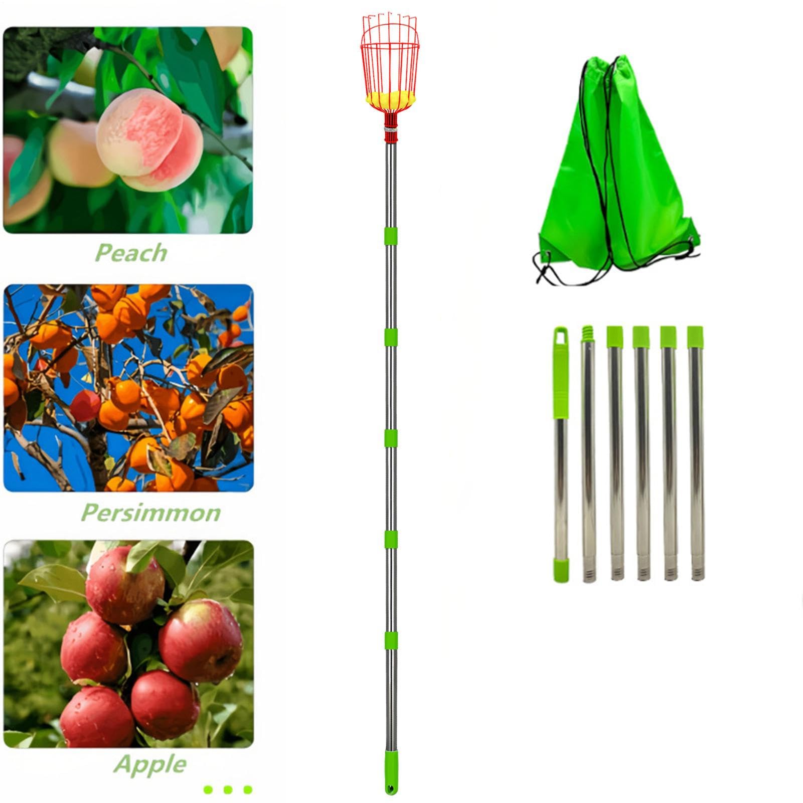 Perche de cueillette de fruits avec panier – Extension télescopique en