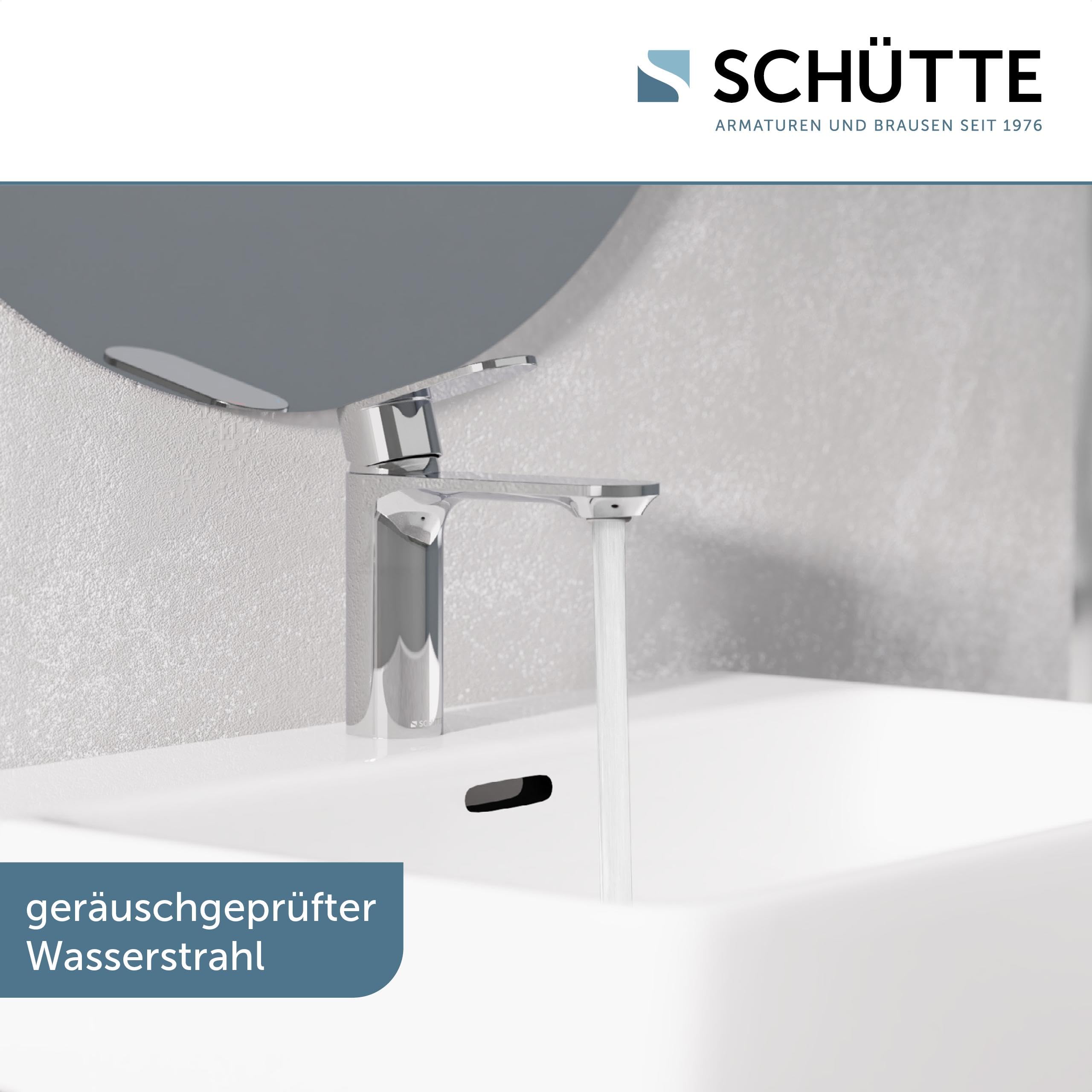 SCHÜTTE Waschtischarmatur MONTANA 32310, Wasserhahn Bad mit Ablaufgarnitur, Armatur Badezimmer, Einhebelmischer Badezimmer mit Pop Up Abflussstopfen, Mischbatterie Waschbecken, Chrom