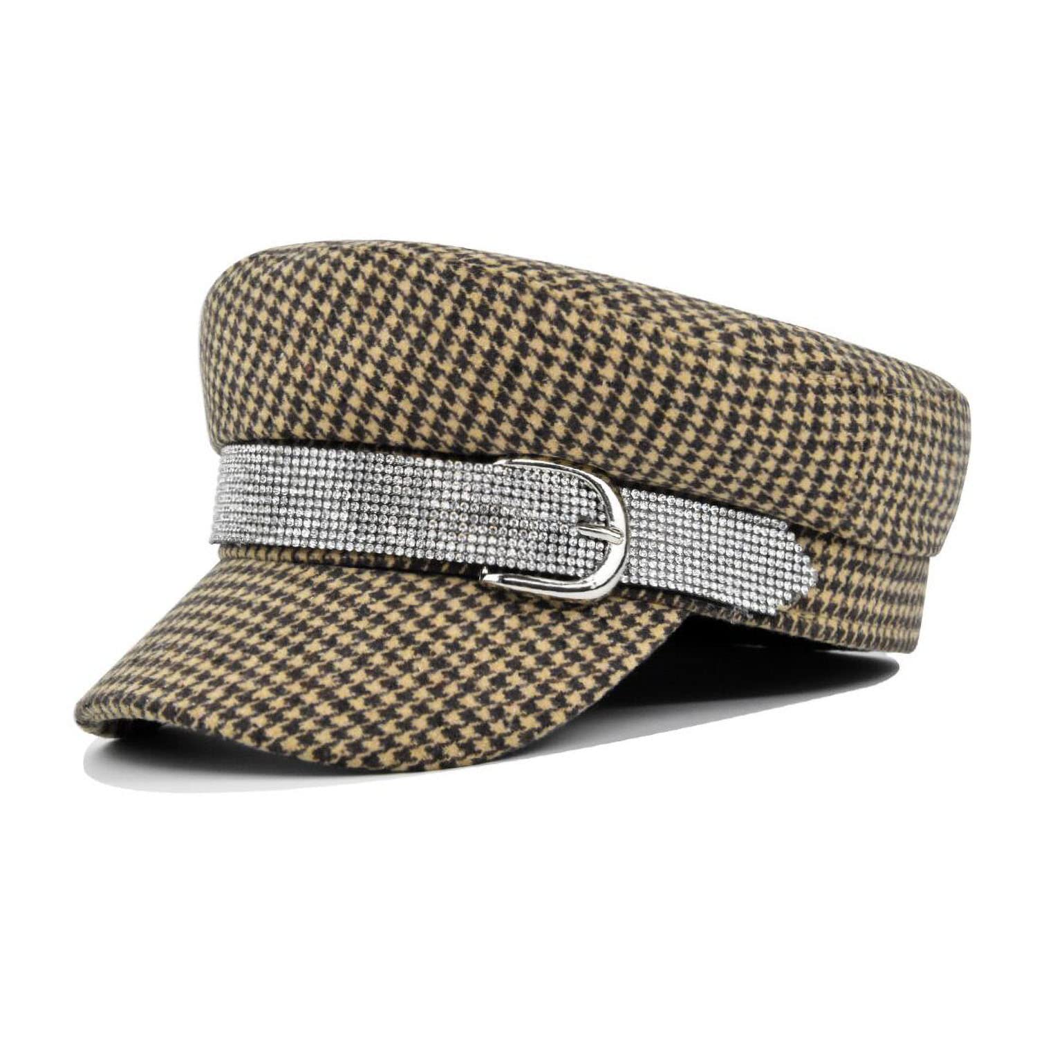 Happyera- Women's Khaki Fashion Newsboy Cap Bling Rhinestone Cabbie Gatsby Cap Visor Beret Hat