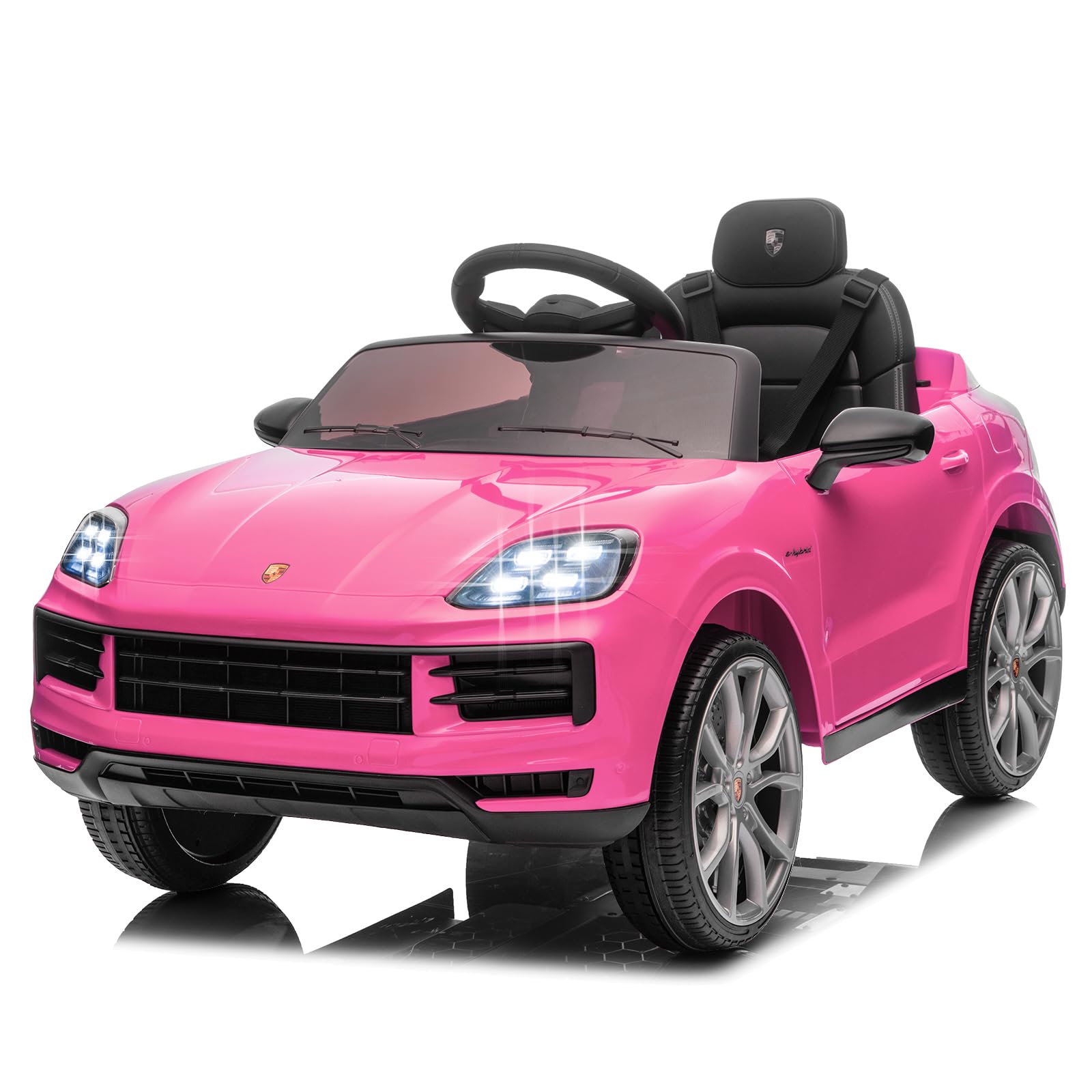 LALAHO Coche eléctrico infantil 12V con mando a distancia de 2,4G, vehículo eléctrico de dos puertas con MP3, música, bocina, luces LED (Rosa)