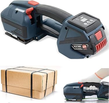 Strapping Tool Kit Strap Packaging Banding Tensioner Plastic Sealer with 4000 MAH Battery Powered and LCD Screen, for 0.4-0.6 Inch Width PP PET Straps 3200N Adjustable Tensile Strength,2Battery
