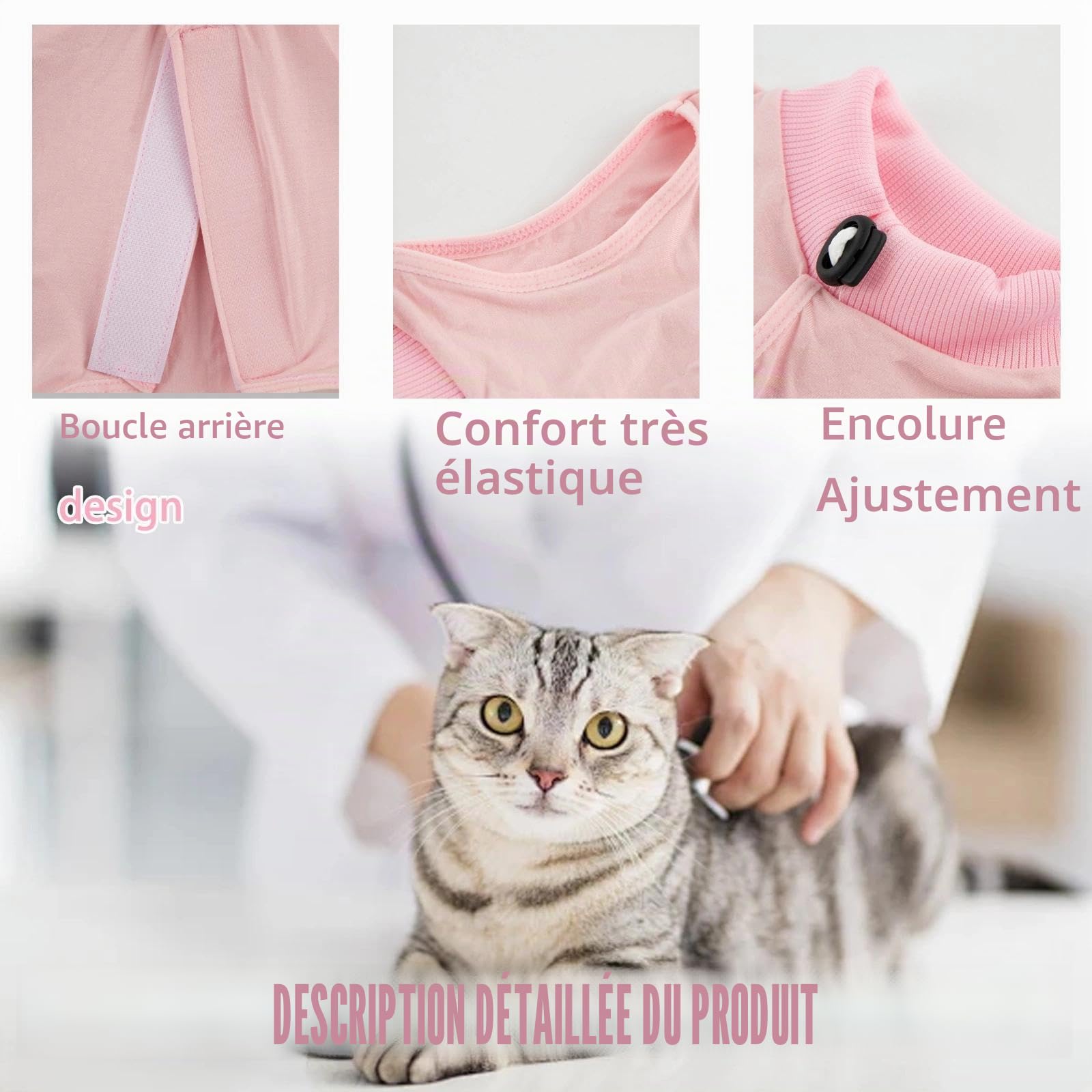 2PCS Gilet de Récupération de Chat,Body Chat Post Opératoire Stérilisation, Combinaison de Récupération pour Chat Anti Léchage， Protection Post-Chirurgie, Contre Les Maladies de Peau -Rose + Bleu(M)
