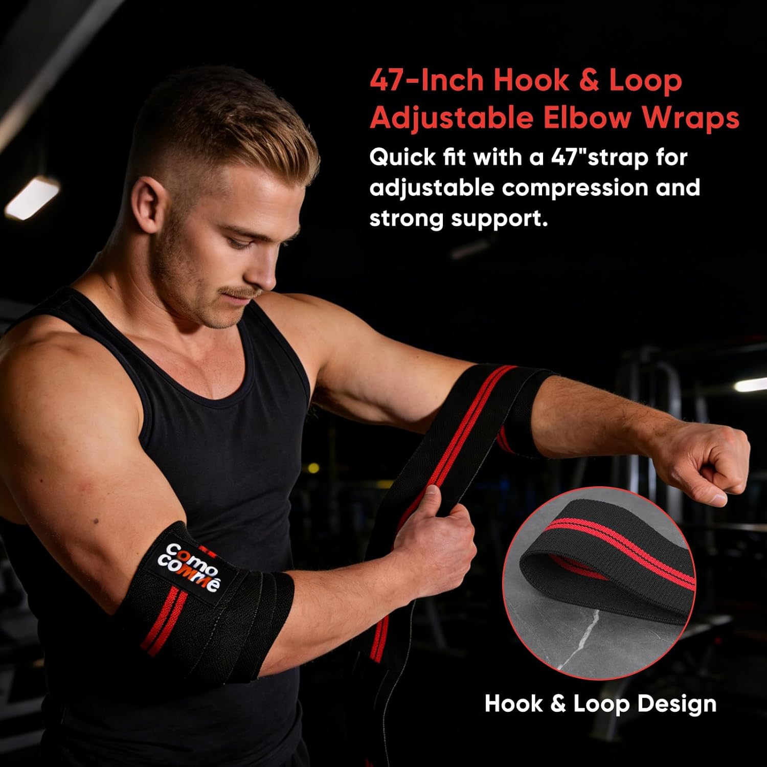 Weightlifting Elbow Wraps, 1 Pair 47" Adjustable Compression Straps Elbow Support for Weight Lifting, Bench Press & Gym Workouts, Band for Men & Women