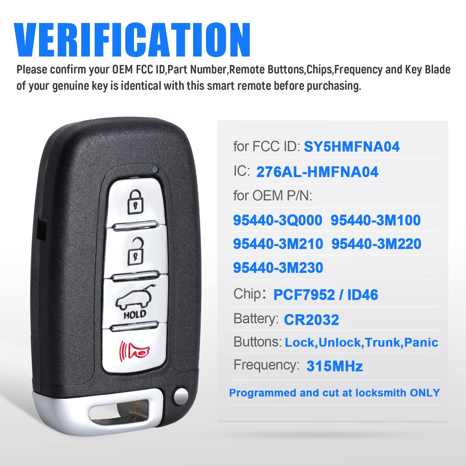 Proximity Remote Control Smart Key Fob For Hyundai Kia 2011-2015