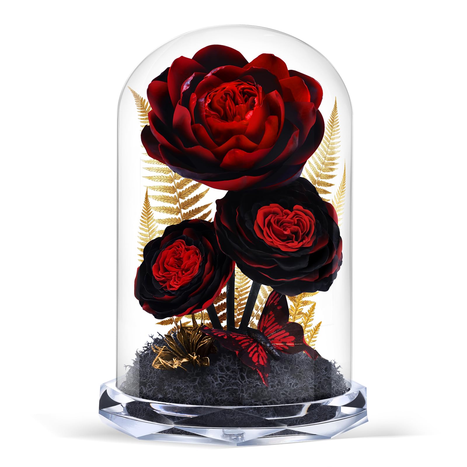 Vryblos Forever Rose in Glass Dome Preserved Real Flower, Fresh Flowers for Delivery, Gifts for Mom, Wife, Grandma, Women from Daughter(Red)