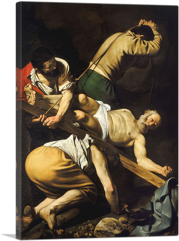 ARTCANVAS Crucifixion of Saint Peter 1600 Canvas Art Print Stretched Framed Painting Picture Poster Giclee Wall Decor by Caravaggio - 26" x 18" (0.75" Deep)